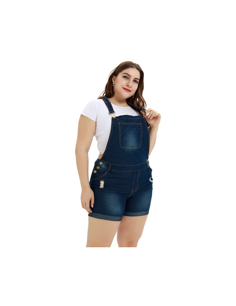 Plus Size Women Jumpsuits Denim Blue Pocket Female Rompers Overalls Summer Playsuit Fashion Belted Ladies Overalls - Denim B...