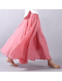 Skirts Japanese Style Solid High Waist Skirt For Women Ladies Maxi Skirts Casual Elastic Waist 2 Layers Red Linen Long Skirts...