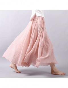 Skirts Japanese Style Solid High Waist Skirt For Women Ladies Maxi Skirts Casual Elastic Waist 2 Layers Red Linen Long Skirts...