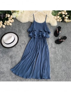Women's Sets 2019 Pleated Ruffled Sling Top + Wide-leg Pant Women 2pcs Holiday Casual Sets Solid Color Women Loose 2pcs Summe...