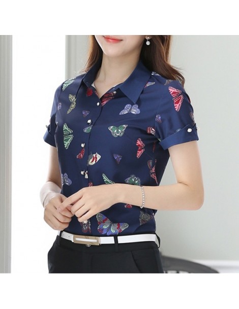 Blouses & Shirts Fashion women bow printed chiffon shirt 2019 Summer New slim short sleeve blouses office ladies plus size el...