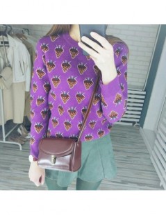 Pullovers Europe Sweet Strawberry Lurex Pullover 2019 New Fall Winter sueter mujer Cute Purple Knitted Sweater Women Runway J...