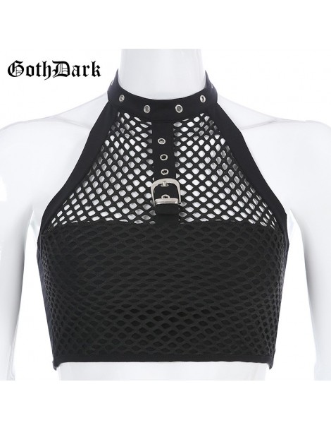 Tank Tops Black Grunge Crop Top Gothic Punk Patchwork Hollow Out Tank Tops Summer Harajuku Sexy Fashion Halter Backless Rivet...