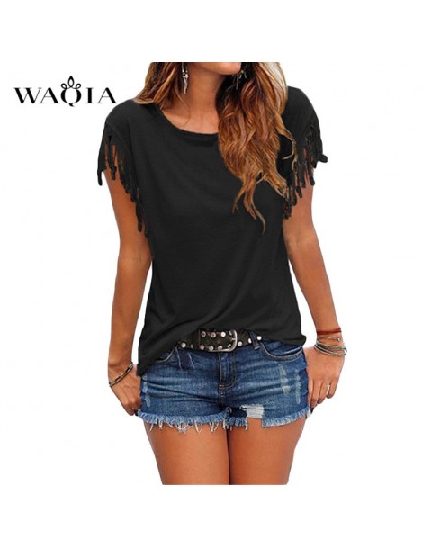 Blouses & Shirts Short Sleeve Women Shirts Sexy O-neck Solid Women Top and Blouses Casual Loose Cotton Shirt Female Tassel Bl...
