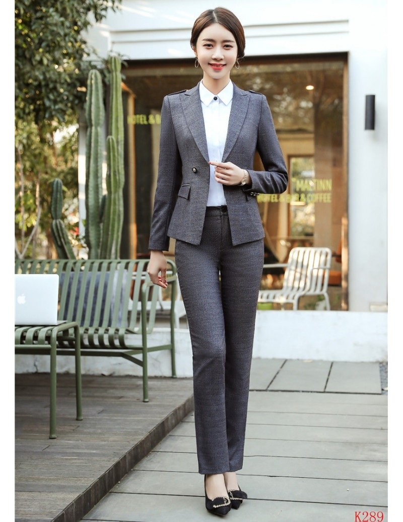 High Quality - Formal Grey Blazer Women Business Suits with Pant and Jacket Set  Ladies Work Wear Office Uniform Styles - Black - 4K3060203659-1