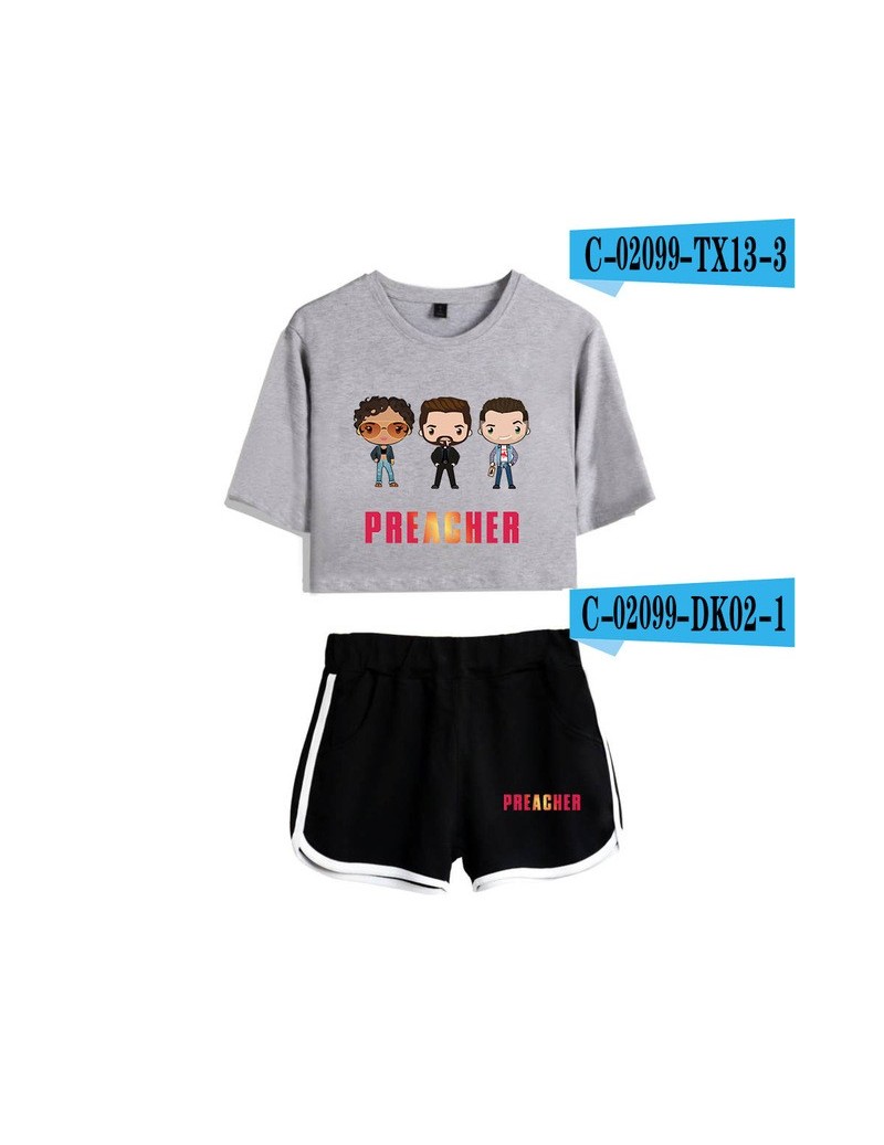 Preacher 2pc set streetwear navel T-shirt + shorts sets 2019 comfy women's shorts set 100% cotton - C02100 - 4 - 5T111220271...