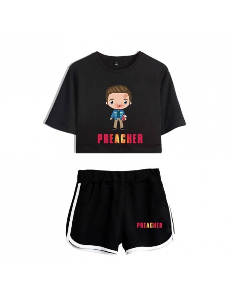 Women's Sets Preacher 2pc set streetwear navel T-shirt + shorts sets 2019 comfy women's shorts set 100% cotton - C02100 - 4 -...
