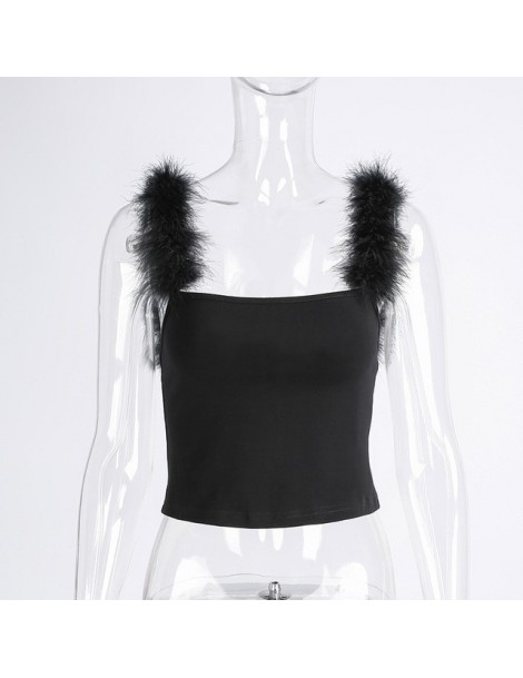 Tank Tops Sexy Solid Color Fur Patchwork Cropped Tops 2019 Backless Streetwear Bralet Camis Bustier Camisole - Black - 4X3034...