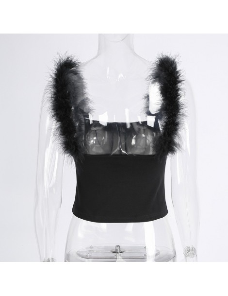 Tank Tops Sexy Solid Color Fur Patchwork Cropped Tops 2019 Backless Streetwear Bralet Camis Bustier Camisole - Black - 4X3034...