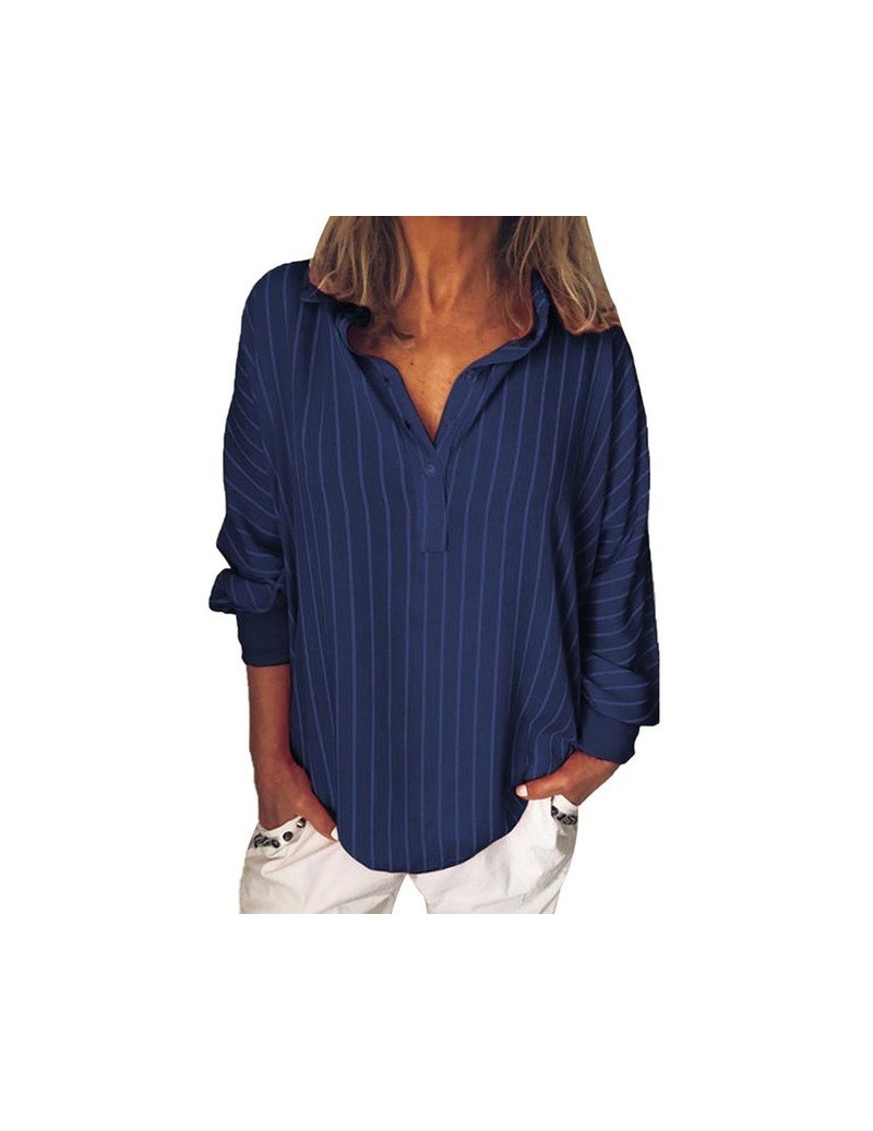 Fashion summer Woman blouses stripe Loose Casual Striped Button Lapel girl Long Sleeve Shirt Top Blouse button female clothi...
