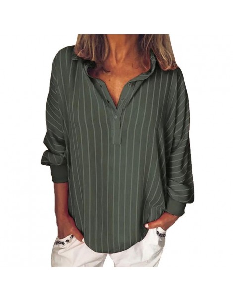 Blouses & Shirts Fashion summer Woman blouses stripe Loose Casual Striped Button Lapel girl Long Sleeve Shirt Top Blouse butt...