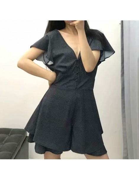 Rompers Dot Printing Female Deep V neck Conjoined Shorts 2019 Summer Women Pagoda Sleeve Siamese Shorts Loose Jumpsuits P1319...
