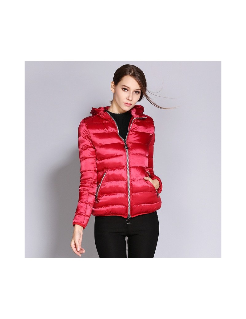 Winter Women Jacket Short Slim Female Warm Coat Shiny Nylon Solid Royal Blue Parkas and Coats Waterproof Outwear Jackets - R...