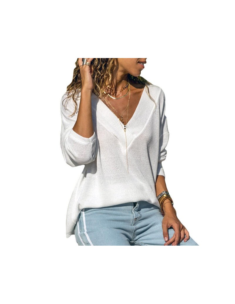 Pullovers 2019 Long Sleeve Knitted Women Sweater Casual Solid Pullovers Sexy V Neck Cotton Winter Woman Sweater Knitting Pull...