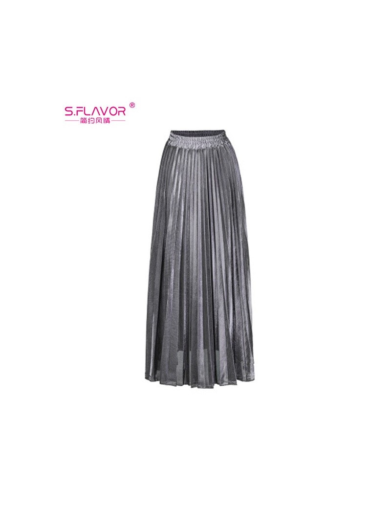 Skirts 2019 Autumn Winter Pleated Ankle-length Skirt Women Long Vintage High Waist Metallic Skirt Female Fashion Solid Skirt ...