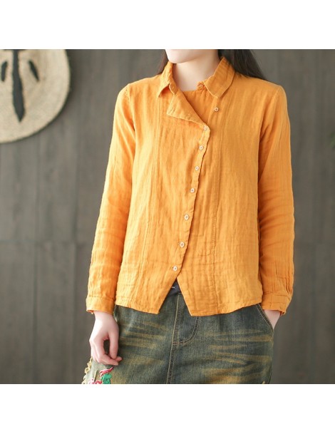 Blouses & Shirts Cotton Shirts Vintage Blouses Women Solid Color Cloths 2019 Spring Turn-down Collar Long Sleeve Button Casua...