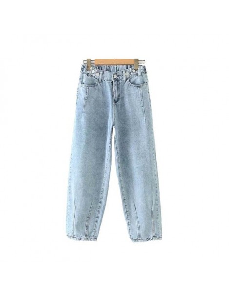 Jeans women elegant denim jeans elastic waist zipper fly pockets female casual wide leg trousers pantalones KB092 - as pictur...