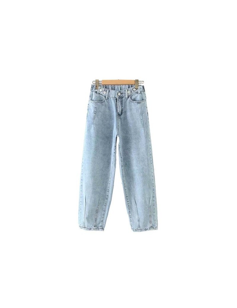 women elegant denim jeans elastic waist zipper fly pockets female casual wide leg trousers pantalones KB092 - as picture - 5...
