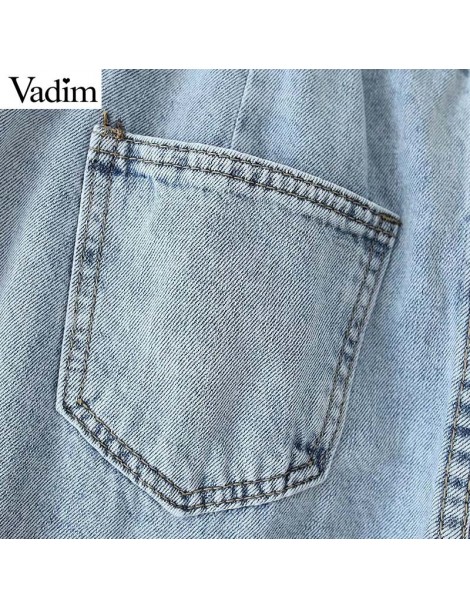 Jeans women elegant denim jeans elastic waist zipper fly pockets female casual wide leg trousers pantalones KB092 - as pictur...