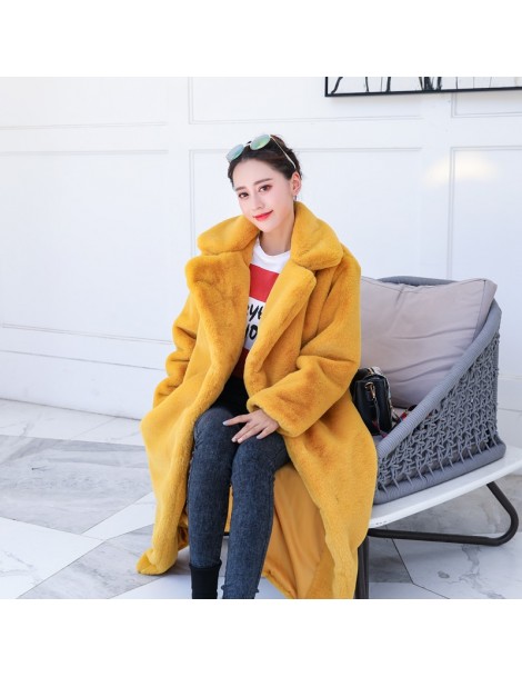 Faux Fur Winter Women High Quality Faux Rabbit Fur Coat Luxury Long Fur Coat Loose Lapel OverCoat Thick Warm Plus Size Female...