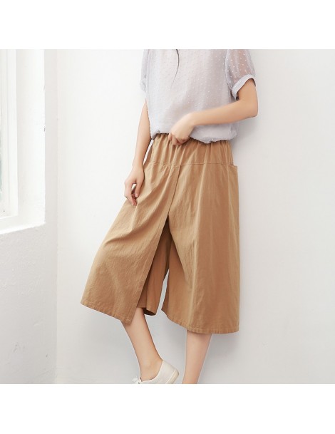 Pants & Capris Wide Leg Pants For Women Summer Trouser High Waist Pockets Solid Color 2019 New Loose Casual Soft Calf-length ...