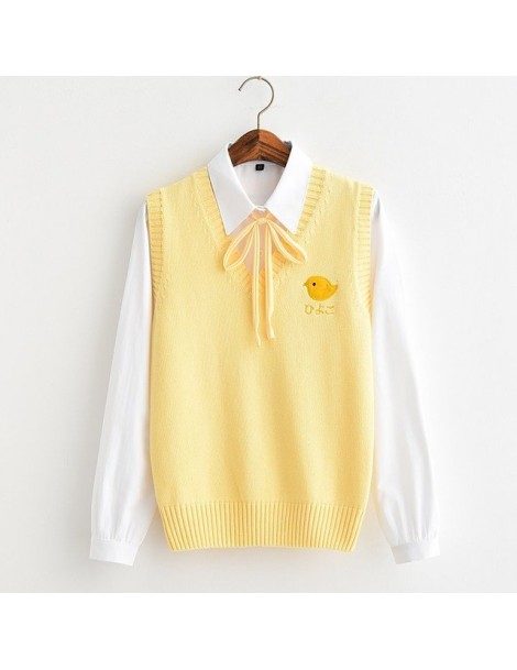 Pullovers All-match yellow girl style Yellow chick embroidery Bottoming sweater vest yellow rope - vest shirt rope - 46395090...