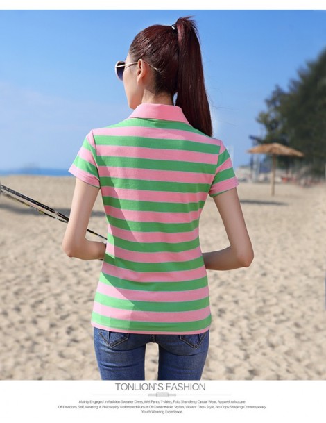 Polo Shirts 2018 Summer Casual Women Polo Shirts Cotton Casual Stripe Short sleeve Polo Shirt Slim Breathable Fitness Femme T...