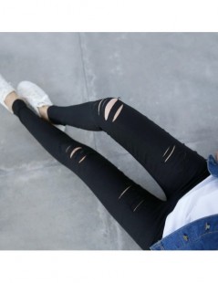 Jeans Skinny Jeans Women Denim Pants Summer Black Hole Ripped Pants Casual Stretch Trousers High Waist Destroyed Knee Pencil ...