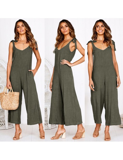 Jumpsuits Sexy Backless Jumpsuit Rompers Women Slip Tracksuit Solid Color V Neck Wide Leg Pants Slim Sleeveless Playsuit fema...