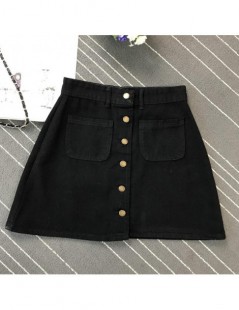 Skirts Summer Womens ladies A-line Pencil Jeans Skirt Front Button High Waist Denim small pockets Skirt black white Four colo...