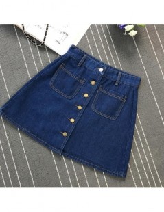 Skirts Summer Womens ladies A-line Pencil Jeans Skirt Front Button High Waist Denim small pockets Skirt black white Four colo...