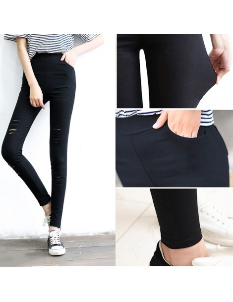 Jeans Skinny Jeans Women Denim Pants Summer Black Hole Ripped Pants Casual Stretch Trousers High Waist Destroyed Knee Pencil ...