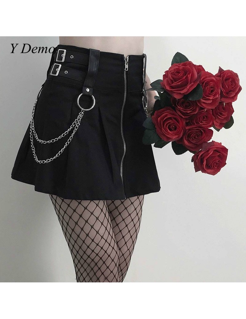 Skirts Gothic Rock Chain Mini Skirt Sexy Autumn Soft Buckle Zipper Women's Skirt - 4Y3067747523 $36.88