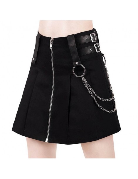 Skirts Gothic Rock Chain Mini Skirt Sexy Autumn Soft Buckle Zipper Women's Skirt - 4Y3067747523 $12.50
