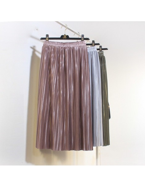 Skirts 2017 spring new metal shiny skirt in the long section of solid color high waist was thin pleated skirt - Lavender - 4T...