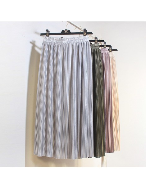 Skirts 2017 spring new metal shiny skirt in the long section of solid color high waist was thin pleated skirt - Lavender - 4T...