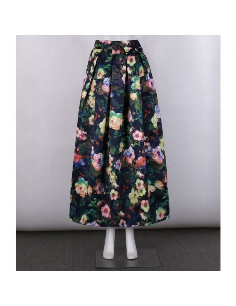 Skirts 2019 Ladies Floral Printed Vintage Maxi Long Skirts Floor Length High Waist Ball Gown Pleated Flare Longa Saias MS0512...