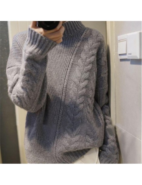Pullovers Autumn winter women's new half-high collar cashmere sweater loose asymmetric twist short sweater female pullover - ...