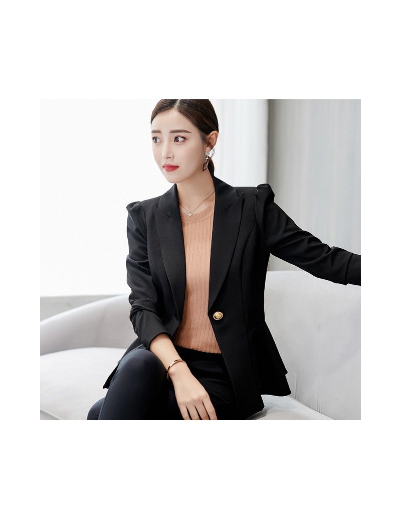 Blazers Elegant Ruffles Hem Basic Jackets Woman Suit Blazer Feminino 2019 Spring Summer Solid One Button Office Bussines Coat...