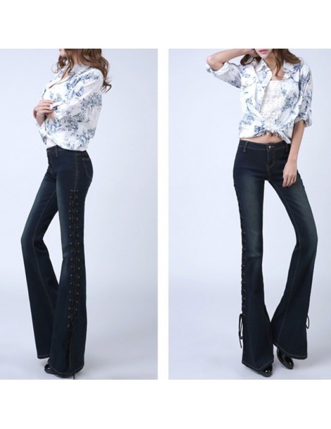 Jeans Flare Full Length Jeans Pants New Fashion 2019 Sex Bandages Split Side Denim Pants For Women Trousers Work Wear LX1845 ...