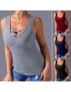 Tank Tops Women Vest Solid Casual Sexy Summer Top Pullover Bottoming Slim Fit With Bandage Sleeveless Tank - Dark Blue - 5W11...