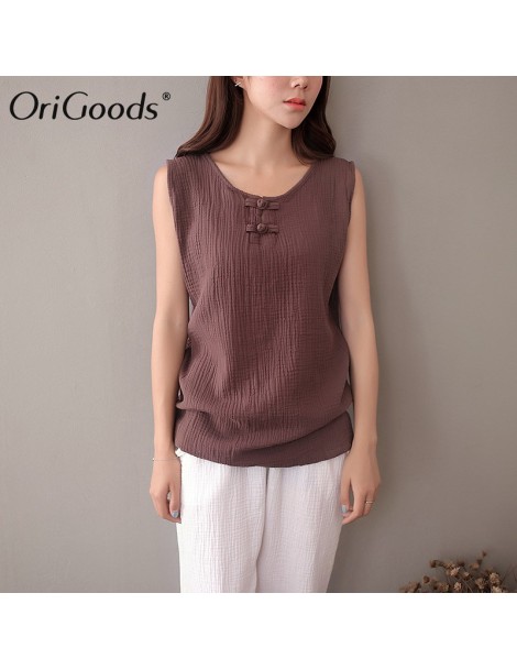Tank Tops Sleeveless Tank Top Women O-neck Cotton Chinese style Sleeveless Blouse Solid Red White Tank Top Cute Vest Tops C05...