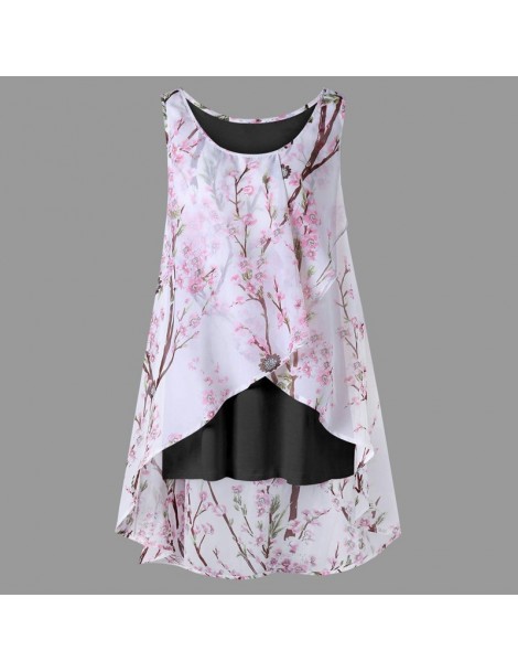 Tank Tops 2019 Floral Print Tanks Top Women Shirts Chinese Style Summer Clothing Sleeveless Vest Sexy Asymmetric Beach Tops P...