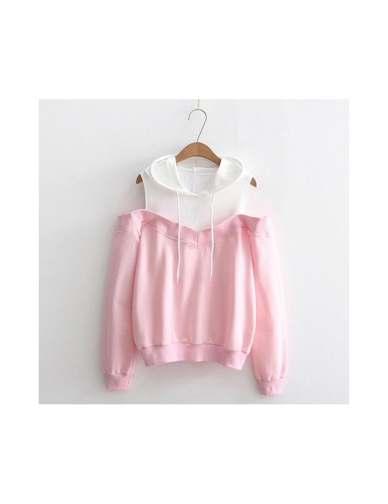 Autumn New fashion Strapless shoulder fake two-piece hooded sweatshirt women - Pink - 4H3069079834-3