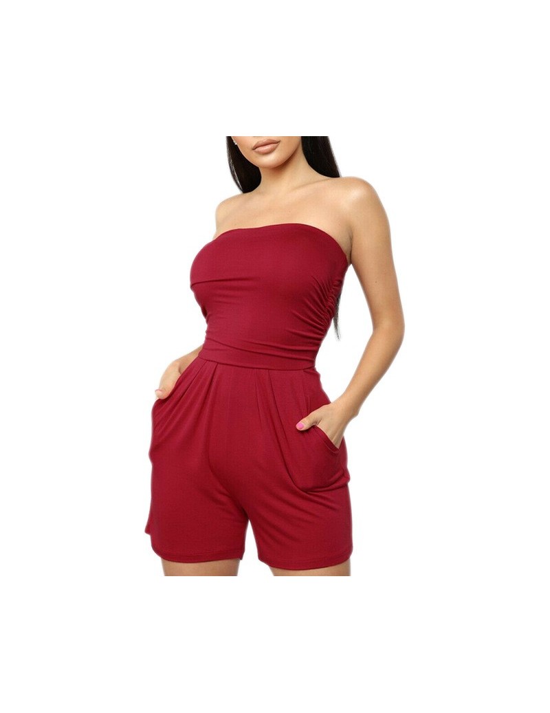 Rompers Women Off Shoulder Strapless Jumpsuit Summer Beach Shorts Trousers Playsuit GDD99 - Red - 4000084837538 $22.80