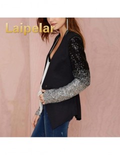 Jackets 2018 Slim Women Patchwork Black Silver Sequins Jackets Full Sleeve Fashion Winter Coat for Wholesale New Fashion Coat...