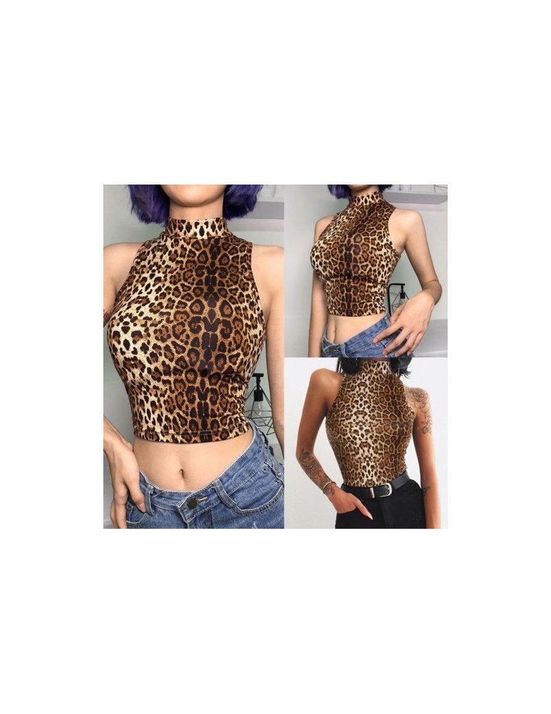 Tank Tops 2019 New Leopard Tank Sexy Women High Collar Leopard Camis Clubwear Turtleneck Crop Tops Casual Vest Sleeveless Leo...