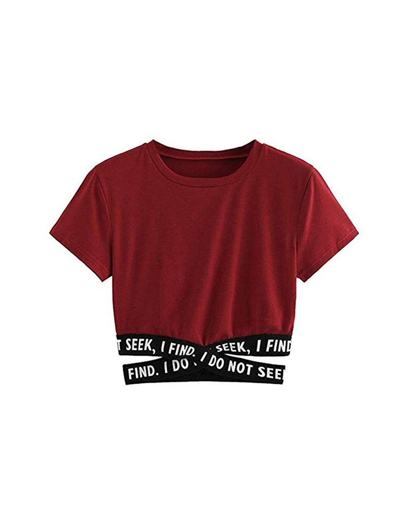 T-Shirts Summer tshirt Womens Lady Fashion Soild Latter Cross Bandage Sexy Tops Fashion T-Shirt short style ropa mujer 2019 v...
