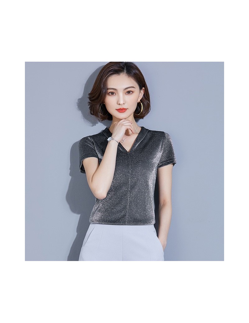 Blouses & Shirts Blusas Mujer De Moda 2019 New Bright Silk Lace Blouse Women Shirts Shiny Lurex Sexy Short Sleeve Office Wome...