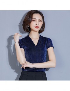 Blouses & Shirts Blusas Mujer De Moda 2019 New Bright Silk Lace Blouse Women Shirts Shiny Lurex Sexy Short Sleeve Office Wome...